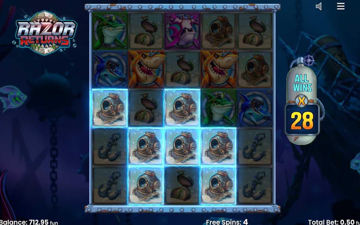 Free-Spins-Bildschirm mit Total Multiplier und Mystery Symbols
