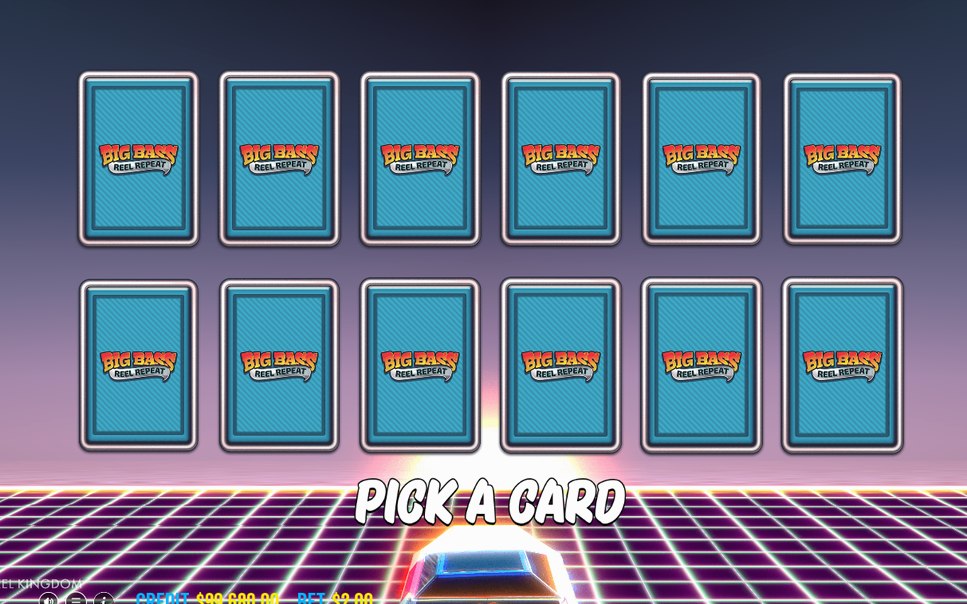 Pick a Card mit zwölf verdeckten Karten vor einer Freispielrunde